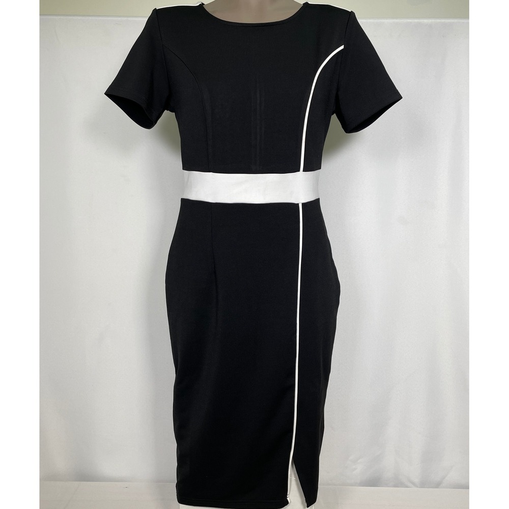 Woosunze Black White Color-Blocked Slim Bodycon Sheath Dress Women's MEDIUM NWT